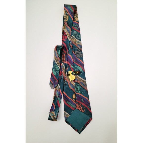 VTG COOGI Australia Mens Silk Tie Necktie Multicolor Green Vibrant Y2K 4"x58" - Picture 2 of 4